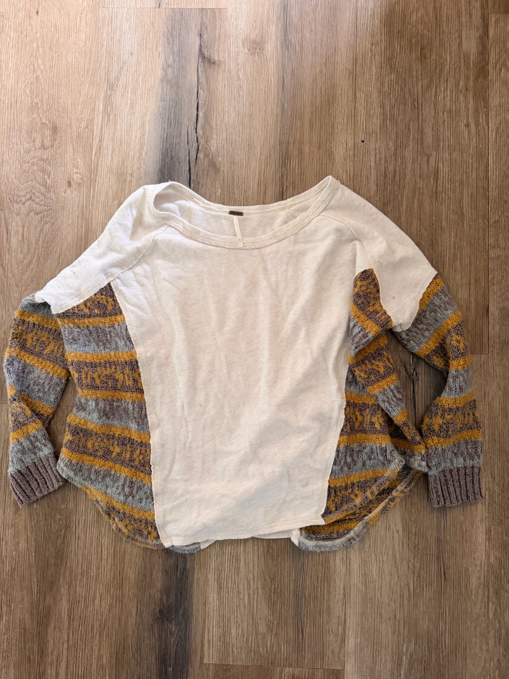 Free People Size M Sweater with Grey and Mustard Patterned Sleeves